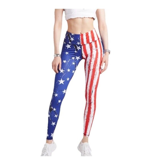 Coolomg American Flag Leggings Size Small Compression Fit USA Work Out Gym - Picture 1 of 10